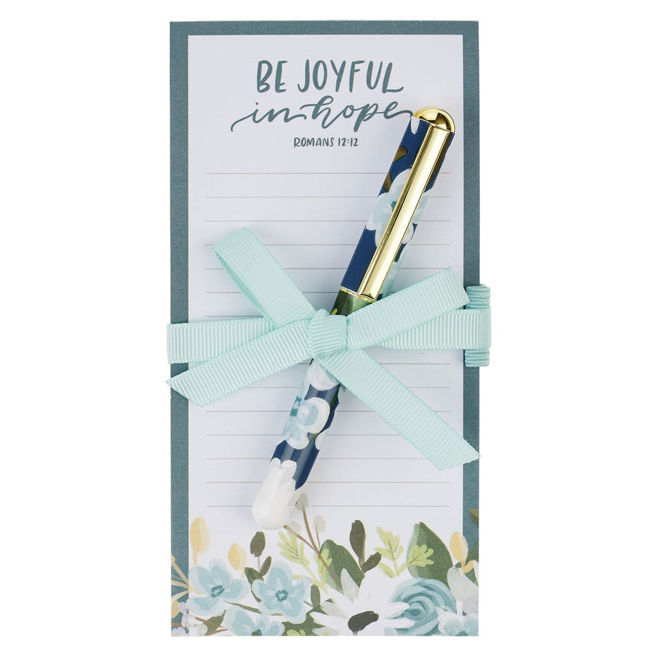 Be Joyful in Hope Magnetic Notepad and Pen Gift Set - Romans 12:12 by Christian Art Gifts