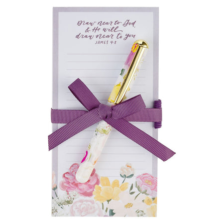 Draw Near to God Magnetic Notepad and Pen Gift Set James 4:8 by Christian Art Gifts