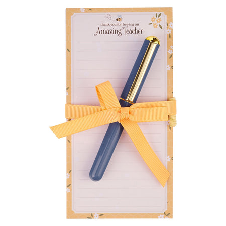 Amazing Teacher Blossom and Bees Notepad and Pen Gift Set by Christian Art Gifts