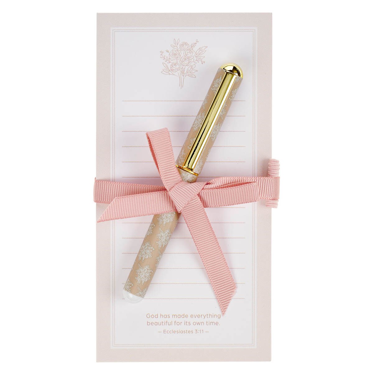 Everything Beautiful Blush Taupe Magnetic Notepad and Pen Gift Set - Ecclesiastes 3:11 by Christian Art Gifts