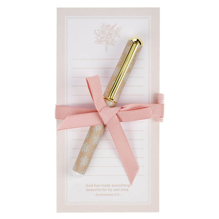 Everything Beautiful Blush Taupe Magnetic Notepad and Pen Gift Set - Ecclesiastes 3:11 by Christian Art Gifts