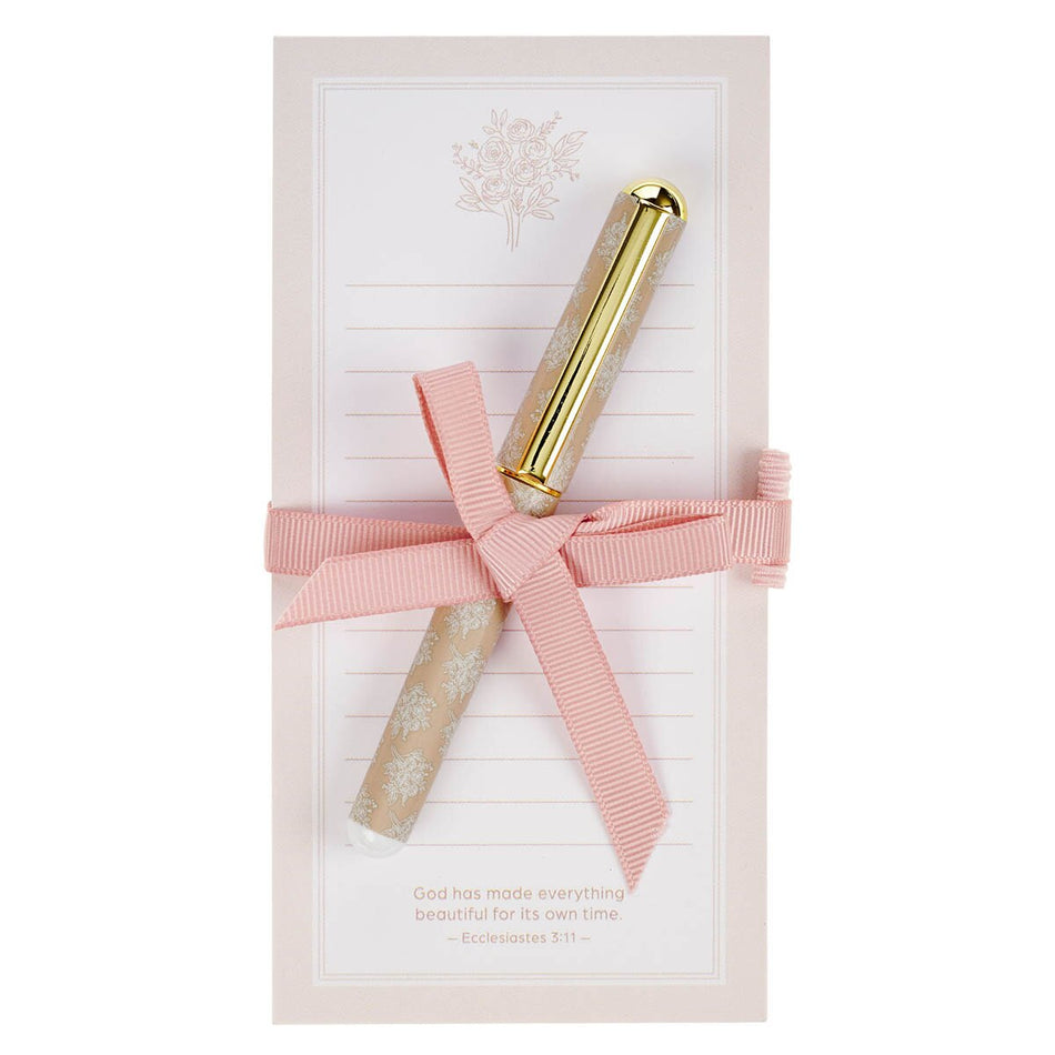 Everything Beautiful Blush Taupe Magnetic Notepad and Pen Gift Set - Ecclesiastes 3:11 by Christian Art Gifts