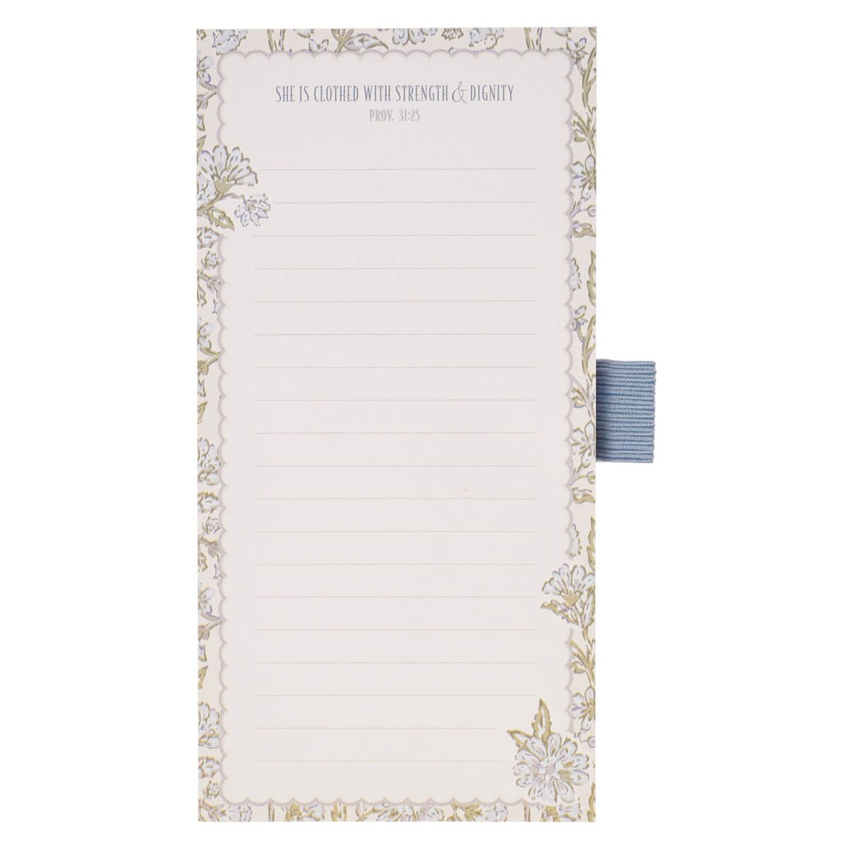 Strength and Dignity Blue Cottage Garden Magnetic Notepad and Pen Gift Set - Proverbs 31:25, product view 4