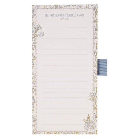 Strength and Dignity Blue Cottage Garden Magnetic Notepad and Pen Gift Set - Proverbs 31:25, product view 4