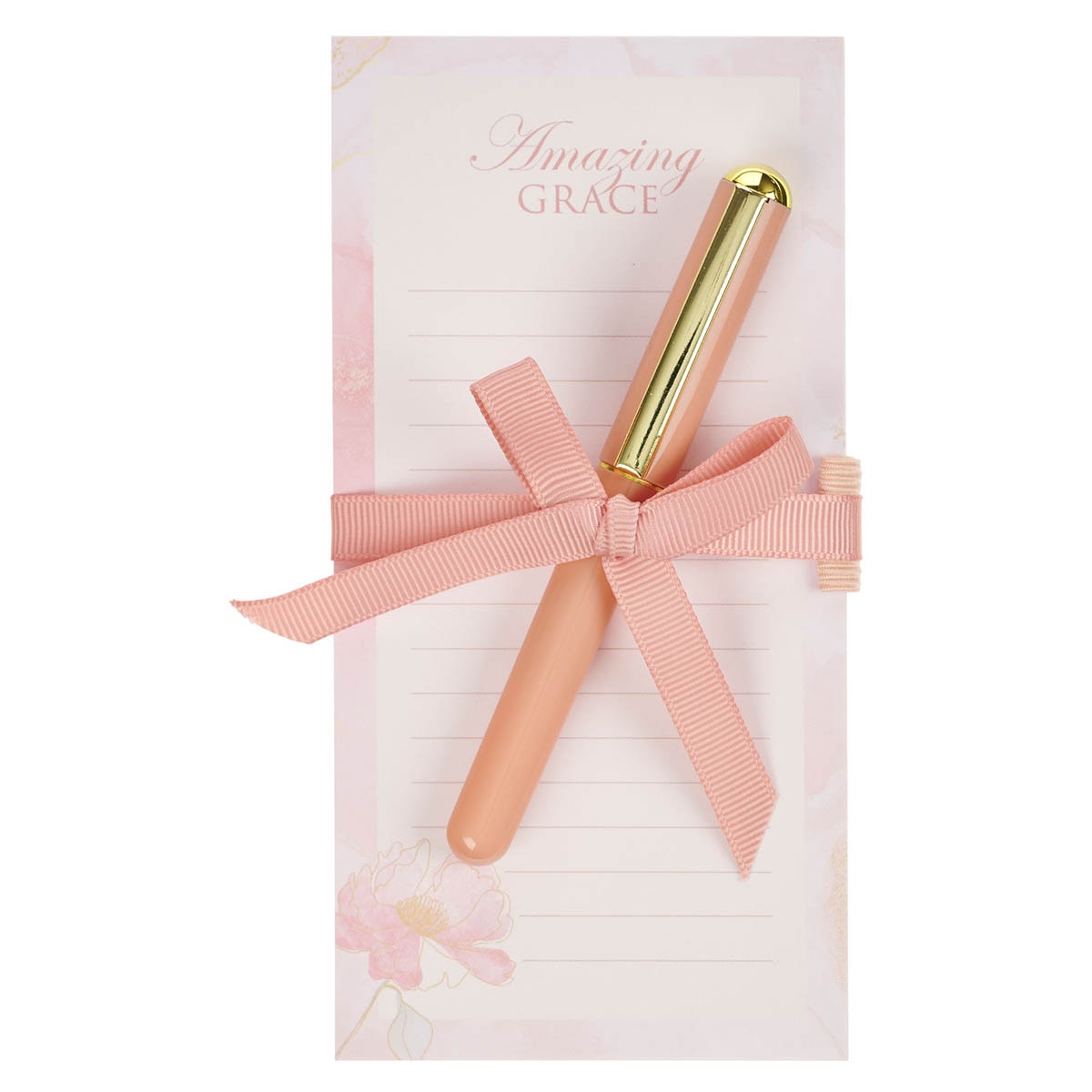 Amazing Grace Pink Floral Magnetic Notepad and Pen Gift Set by Christian Art Gifts