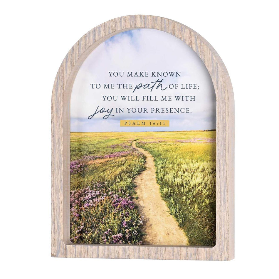 You Make Known The Path Of Life Psalm 16:11 Grey Wash Wood and Glass Tabletop by Dicksons