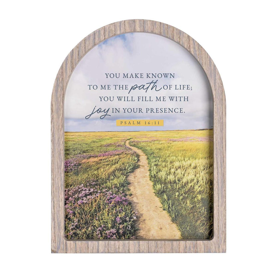 You Make Known The Path Of Life Psalm 16:11 Grey Wash Wood and Glass Tabletop by Dicksons, product view 2