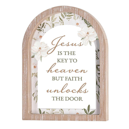 Jesus Is The Key To Heaven White Wash Wood and Glass Tabletop or Hanging Wall by Dicksons