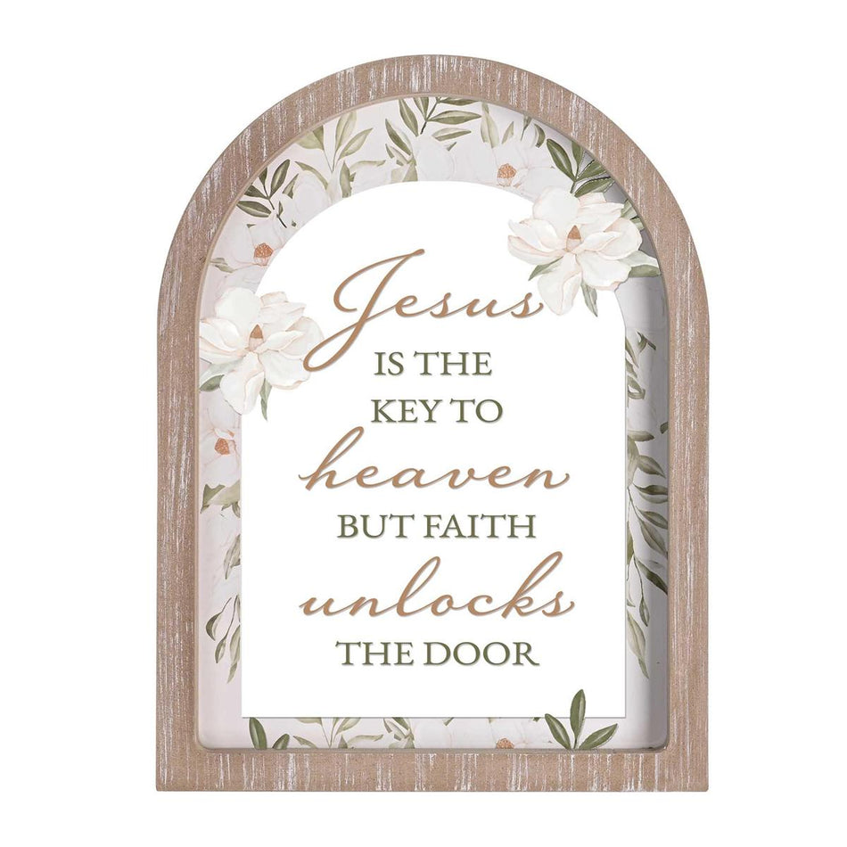 Jesus Is The Key To Heaven White Wash Wood and Glass Tabletop or Hanging Wall by Dicksons, product view 2
