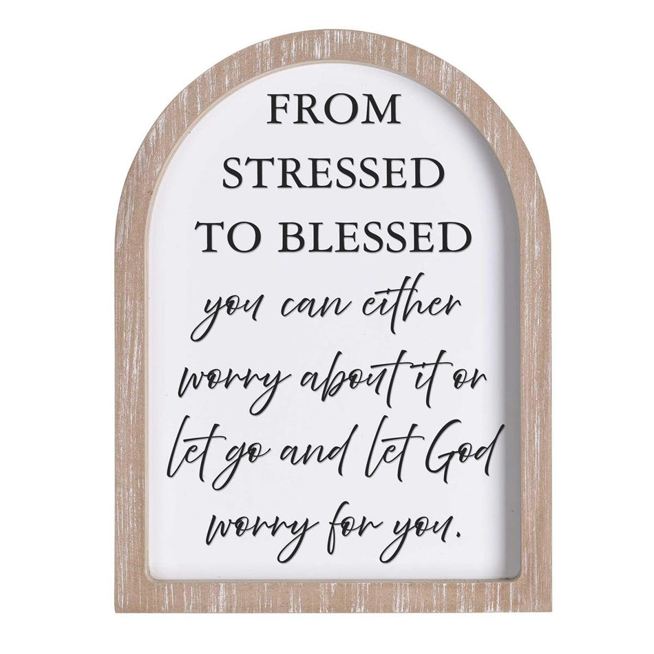 From Stressed To Blessed White Wash Wood and Glass Tabletop or Hanging Wall Art by Dicksons, product view 2