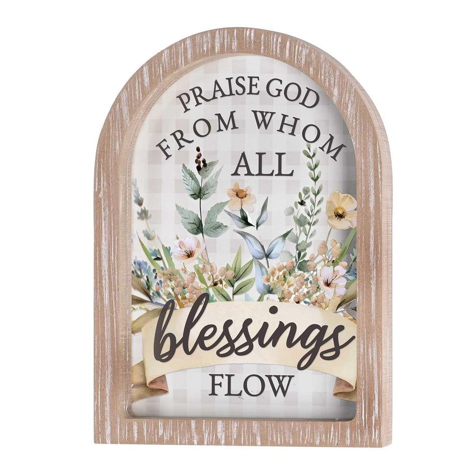 Praise God From Blessings Flow White Wash Wood and Glass Tabletop or Hanging by Dicksons