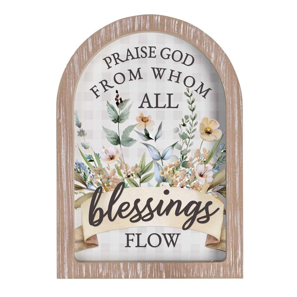 Praise God From Blessings Flow White Wash Wood and Glass Tabletop or Hanging by Dicksons, product view 2