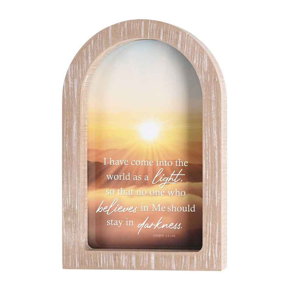 I Have Come Into The Worl John 12:46 White Wash Wood and Glass Tabletop by Dicksons
