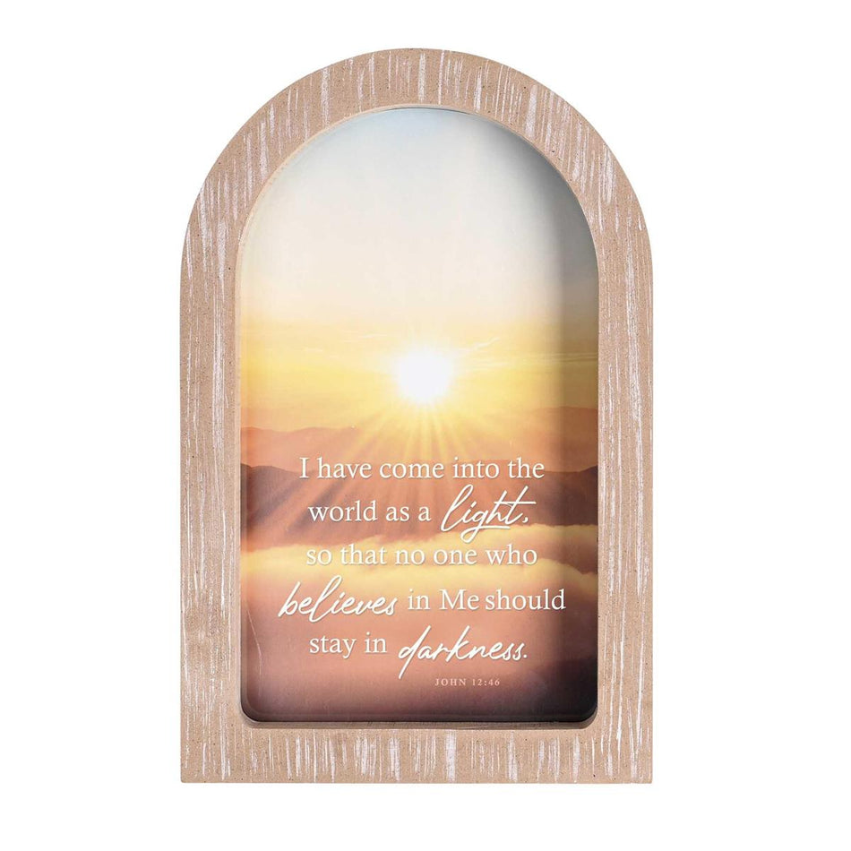I Have Come Into The Worl John 12:46 White Wash Wood and Glass Tabletop by Dicksons, product view 2
