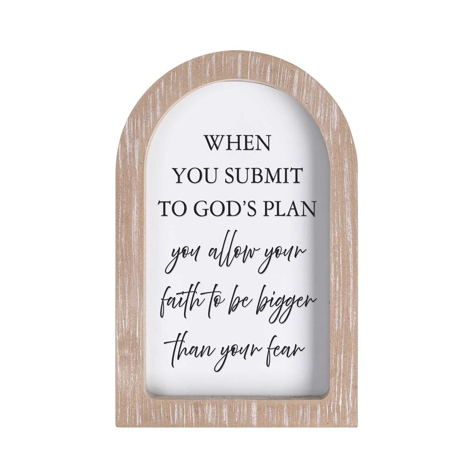 When You Submit To God's Plan White Wash Wood and Glass Tabletop or Hanging by Dicksons