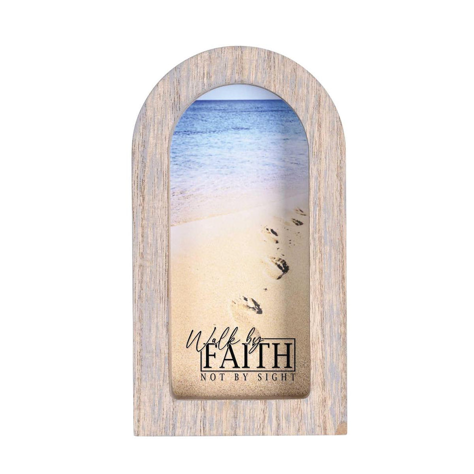 Walk By Faith Not By Sight Grey Wash Wood and Glass Tabletop or Hanging Wall by Dicksons