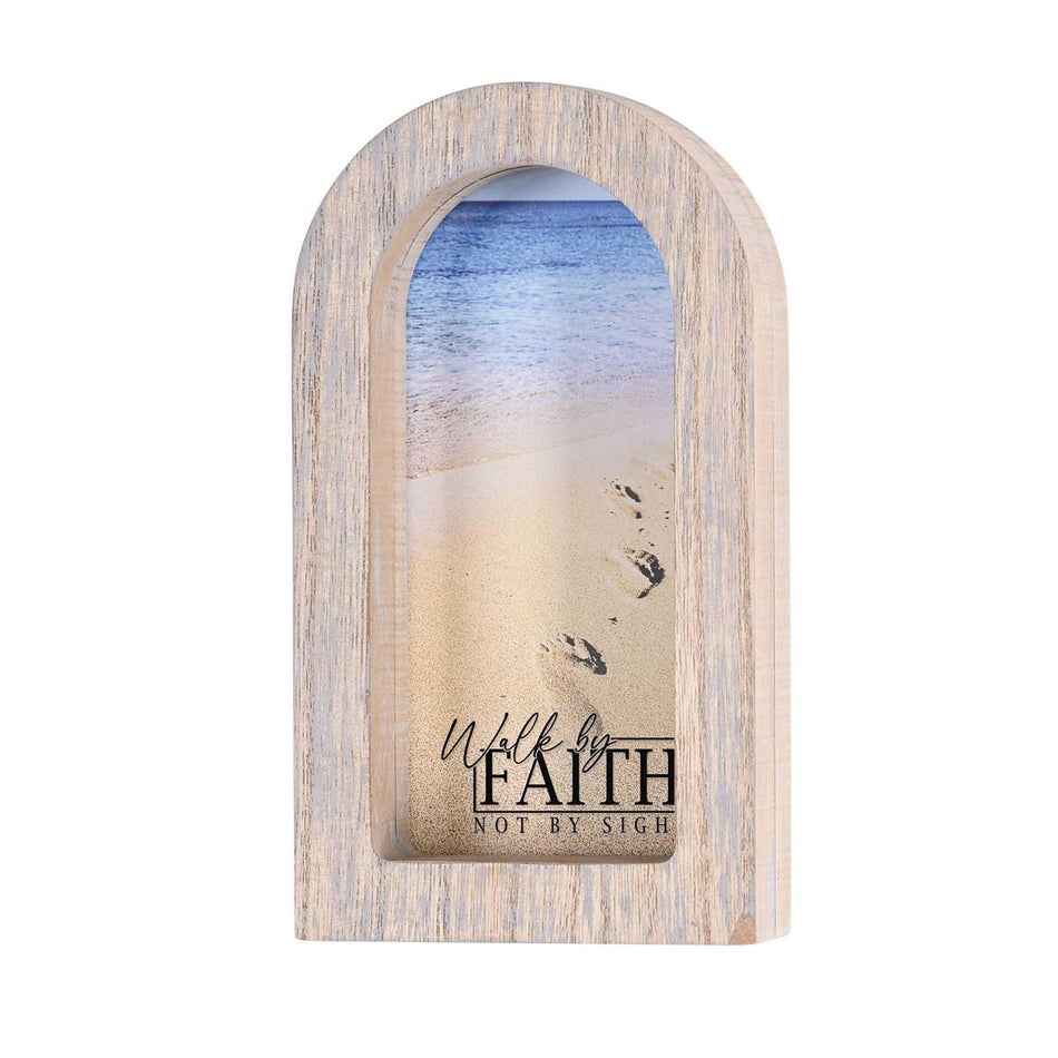 Walk By Faith Not By Sight Grey Wash Wood and Glass Tabletop or Hanging Wall by Dicksons, product view 2
