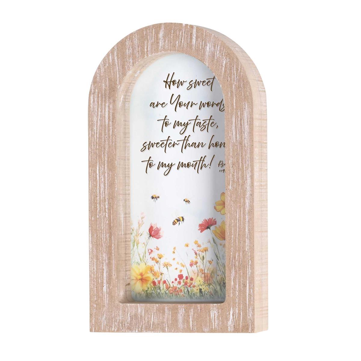 How Sweet Are Your Words Psalm 119:103 White Wash Wood and Glass Tabletop by Dicksons, product view 2
