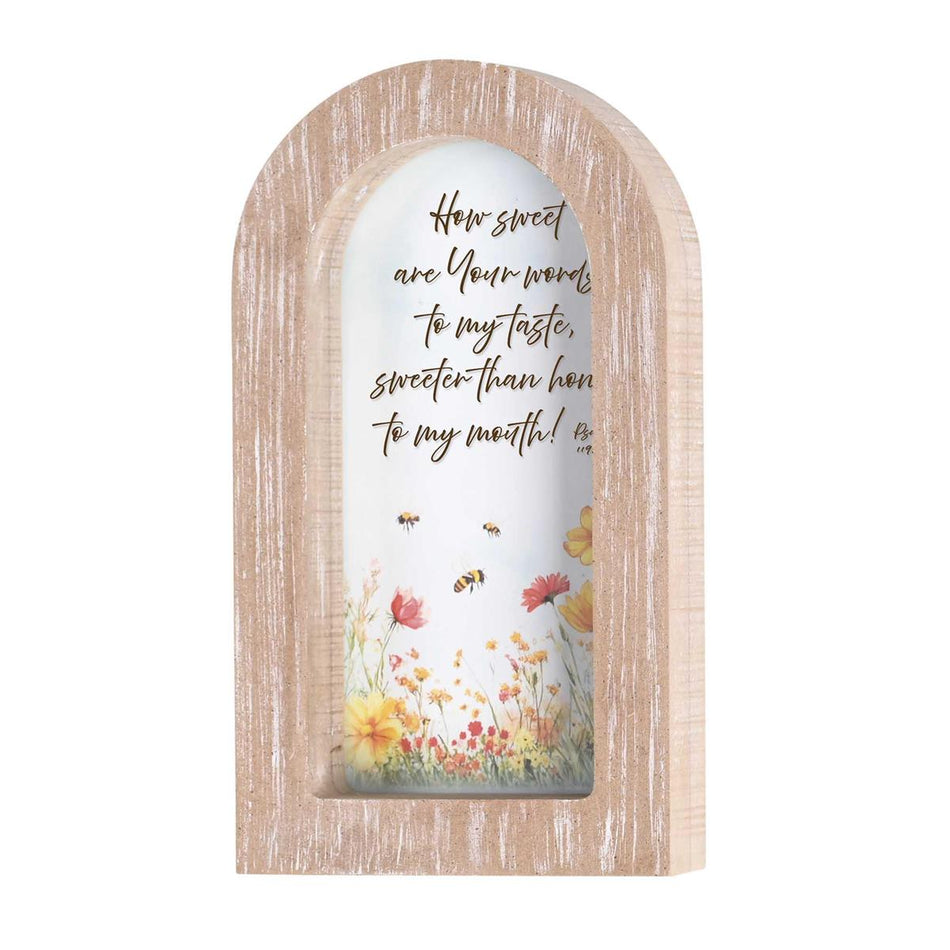 How Sweet Are Your Words Psalm 119:103 White Wash Wood and Glass Tabletop by Dicksons, product view 2