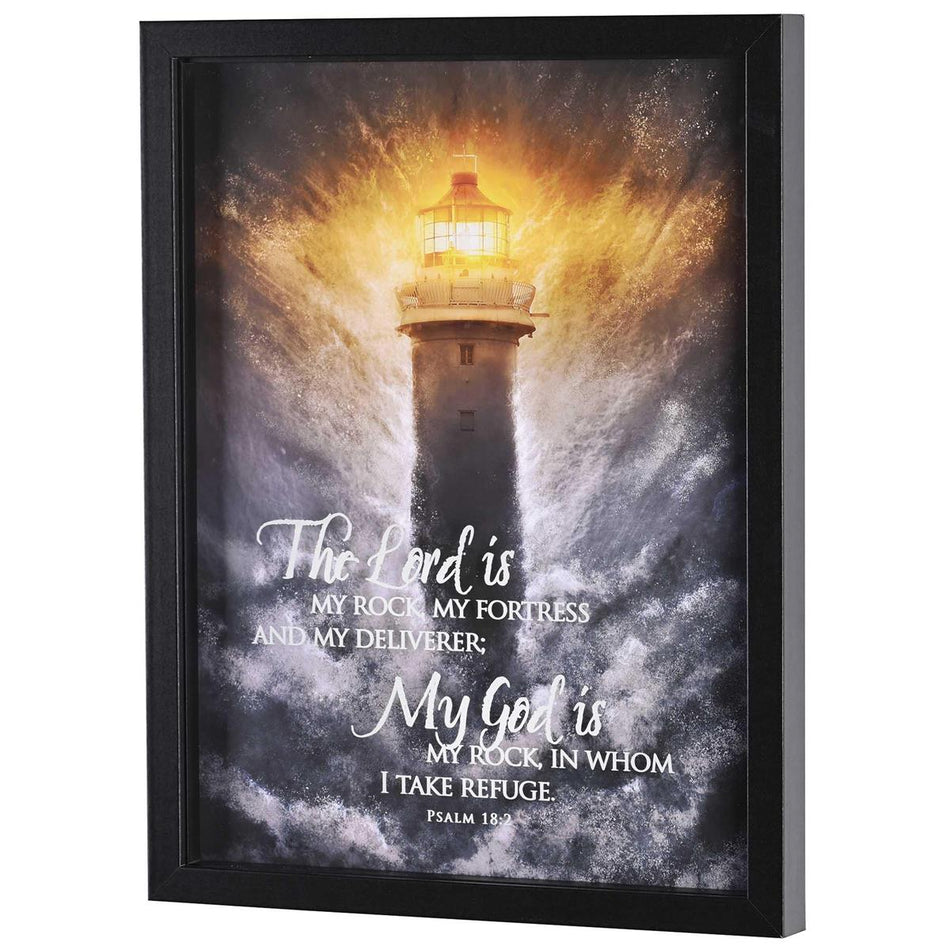 The Lord Is My Rock - Psalm 18:2-17 x 13 Inch Black MDF Wood and Glass Wall by Dicksons