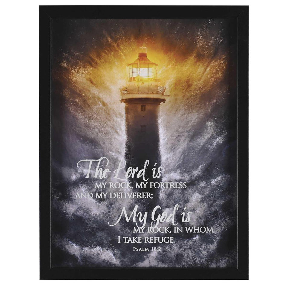 The Lord Is My Rock - Psalm 18:2-17 x 13 Inch Black MDF Wood and Glass Wall by Dicksons, product view 2