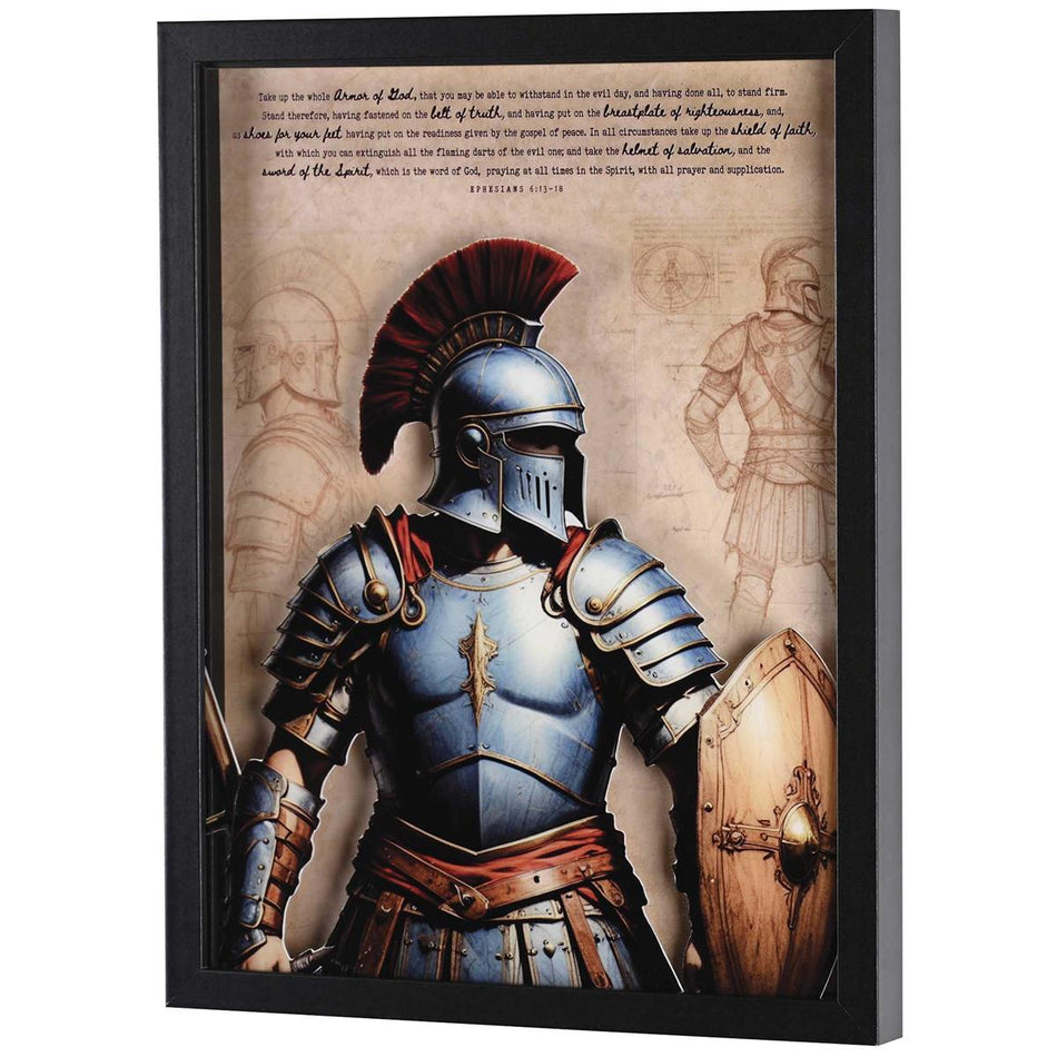 Armor of God - Ephesians 6:13-18 - 17 x 13 Inch Black MDF Wood and Glass Wall by Dicksons