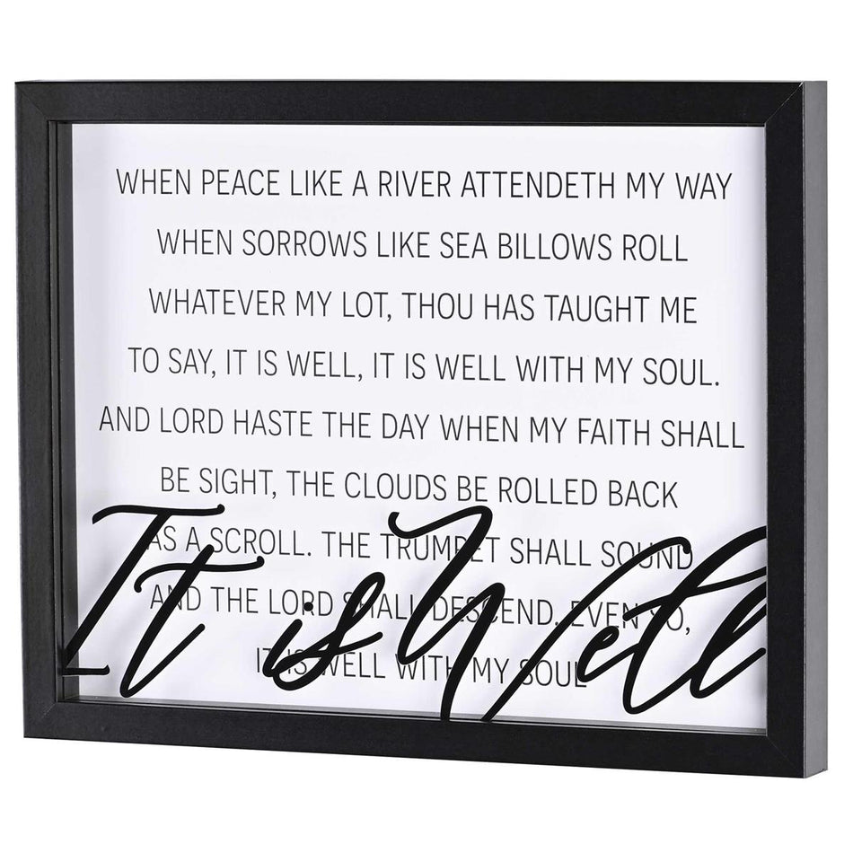 It Is Well With My Soul - 15 x 12 Inch Black MDF Wood and Glass Wall by Dicksons