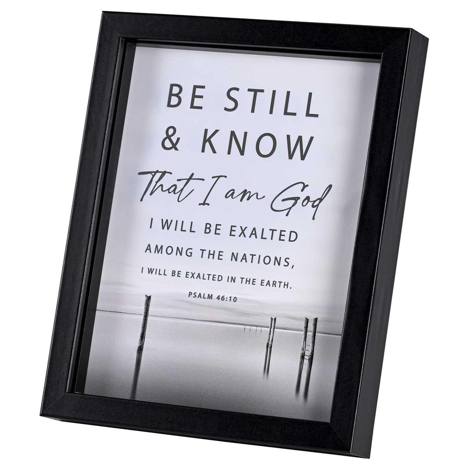 Be Still and Know I Am God Psalm 46:10 White and Black Wood and Glass Shadowbox by Dicksons