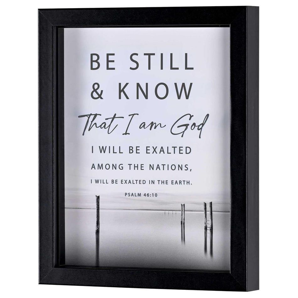 Be Still and Know I Am God Psalm 46:10 White and Black Wood and Glass Shadowbox by Dicksons, product view 2