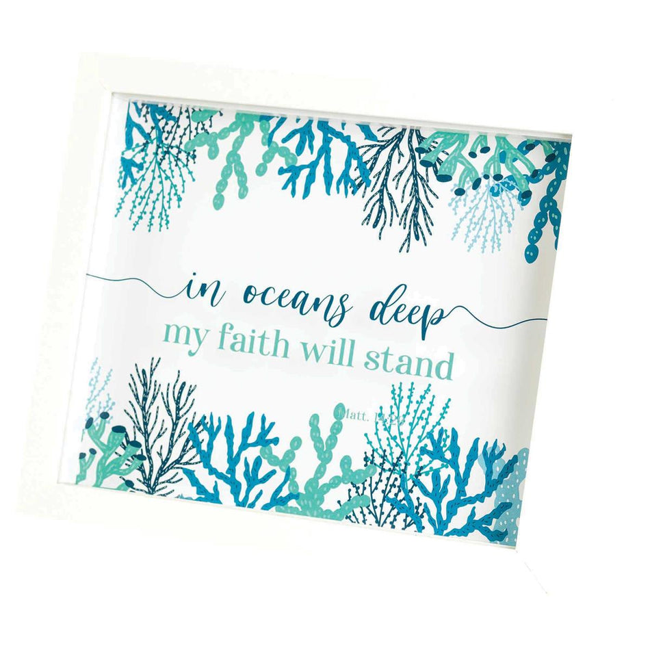 Oceans Deep Faith Will Stand Blue Coral 11 x 9 Wood and Glass Decorative Wall by Dicksons