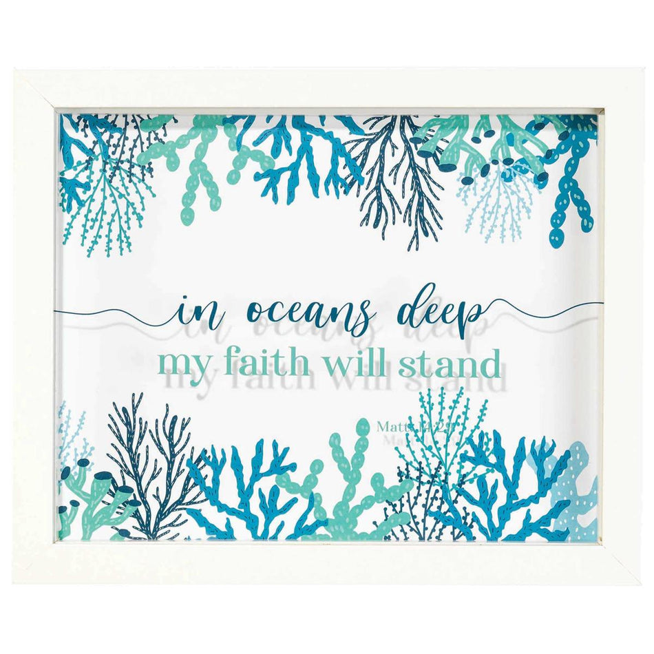 Oceans Deep Faith Will Stand Blue Coral 11 x 9 Wood and Glass Decorative Wall by Dicksons, product view 2