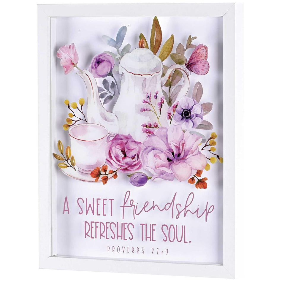 A Sweet Friendship Proverbs 27:9 Pink/White 15 x 12 Inch MDF/Glass Framed Wall by Dicksons