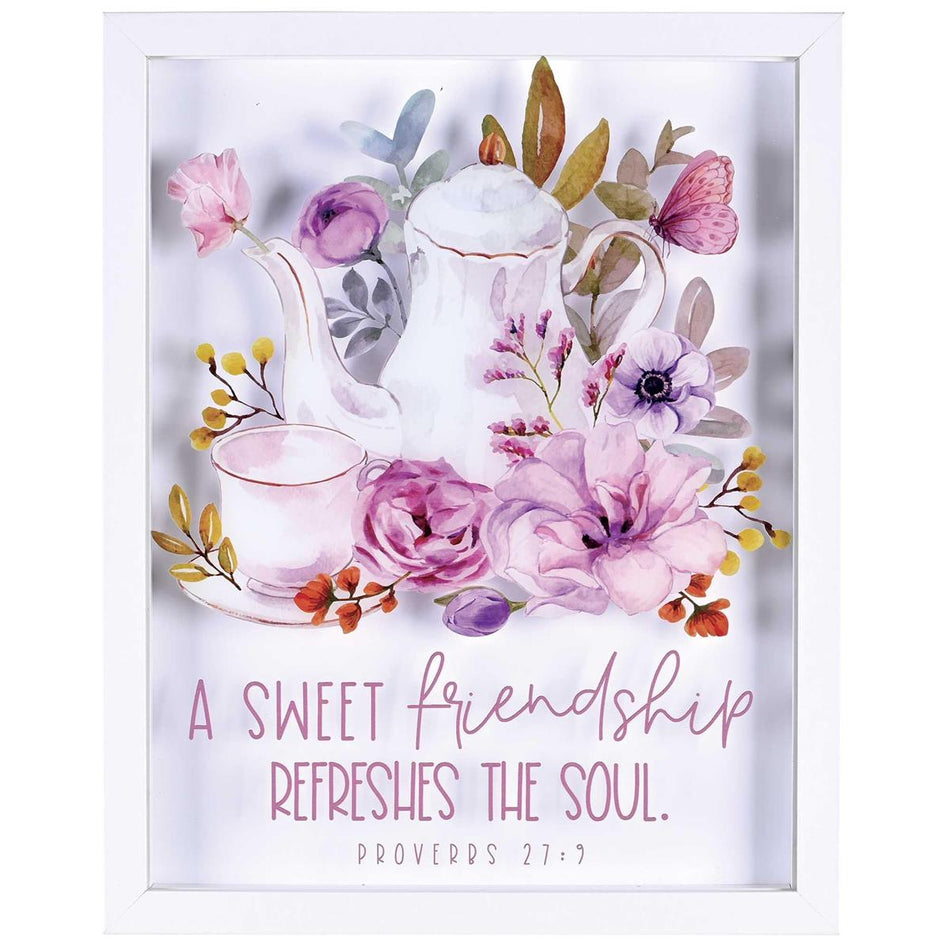A Sweet Friendship Proverbs 27:9 Pink/White 15 x 12 Inch MDF/Glass Framed Wall by Dicksons, product view 2