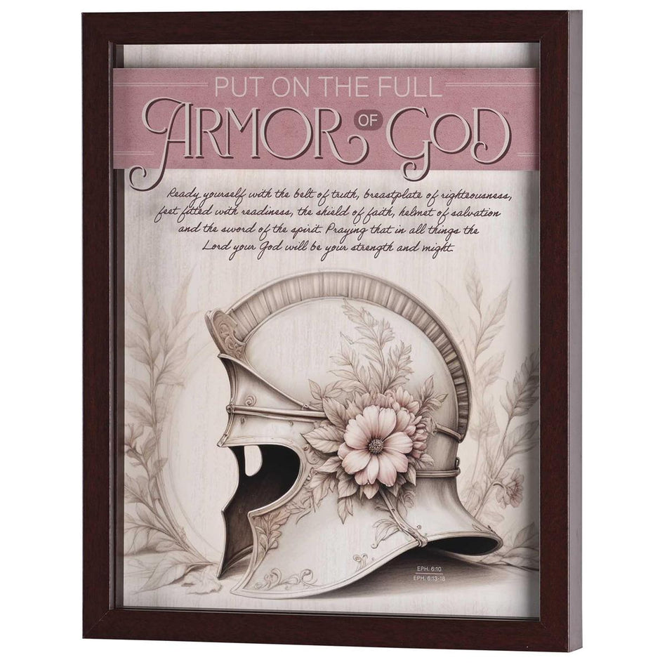 Full Armor of God Ephesians 6:10; 13-18 Dark Brown Wood and Glass Shadowbox by Dicksons