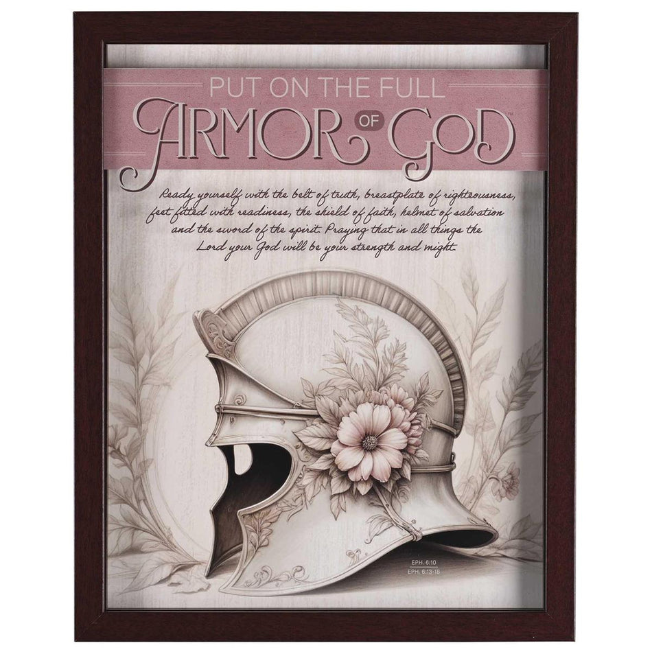 Full Armor of God Ephesians 6:10; 13-18 Dark Brown Wood and Glass Shadowbox by Dicksons, product view 2