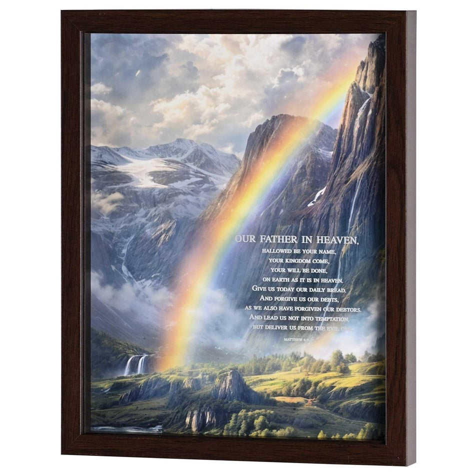 The Lords Prayer Matthew 6:9-13 Dark Brown Wood and Glass Shadowbox Style by Dicksons