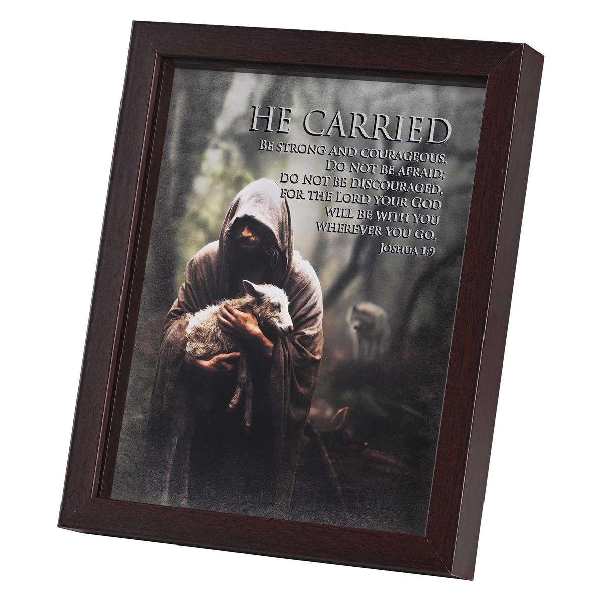Be Strong and Courageous Joshua 1:9 Dark Brown Wood and Glass Shadowbox Style by Dicksons