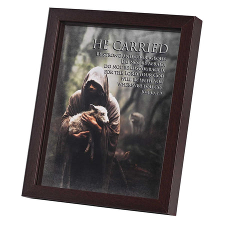 Be Strong and Courageous Joshua 1:9 Dark Brown Wood and Glass Shadowbox Style by Dicksons