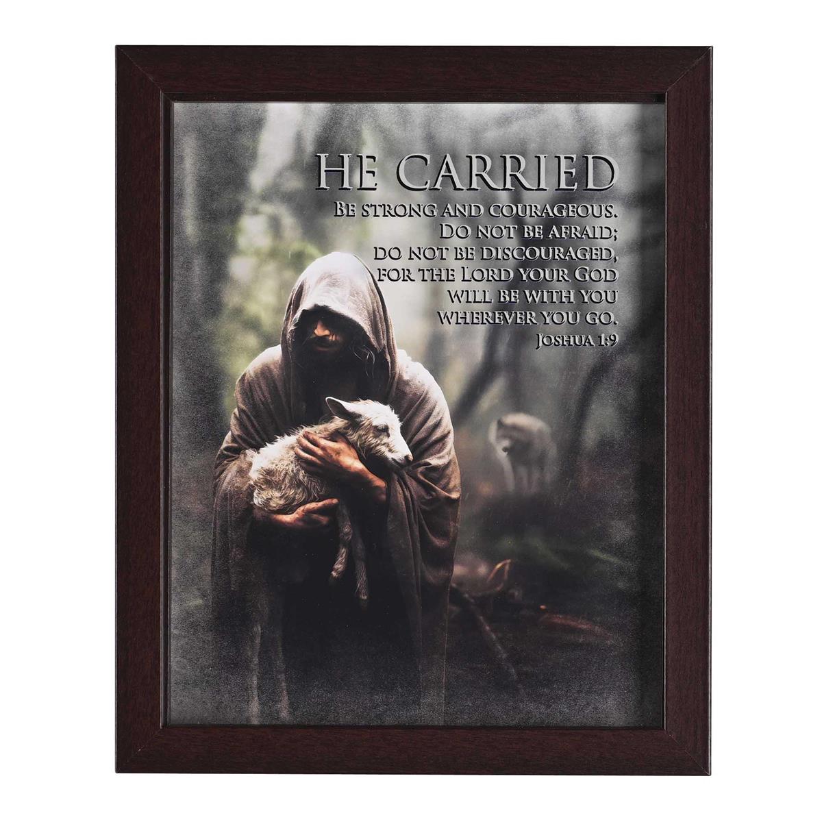 Be Strong and Courageous Joshua 1:9 Dark Brown Wood and Glass Shadowbox Style by Dicksons, product view 2