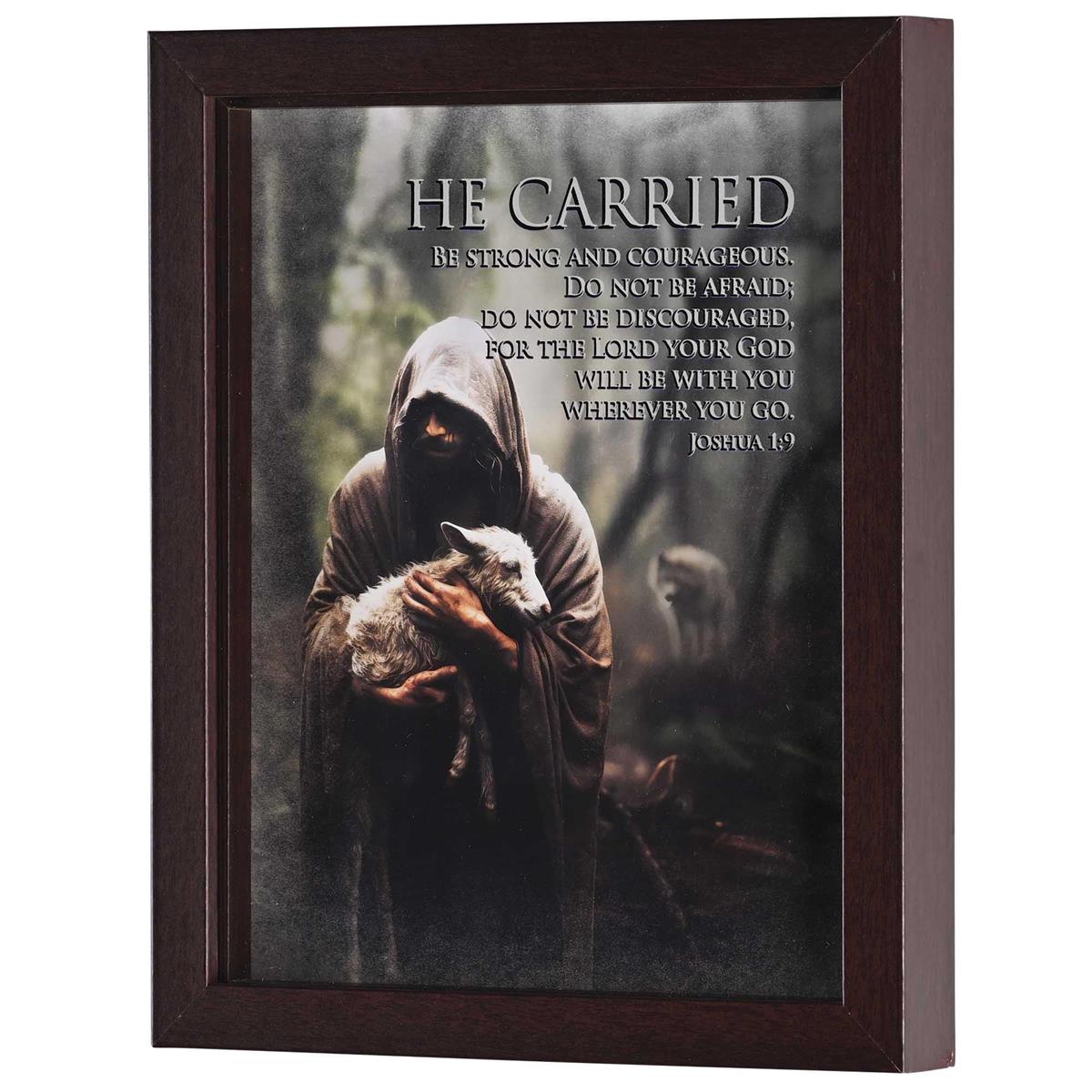 Be Strong and Courageous Joshua 1:9 Dark Brown Wood and Glass Shadowbox Style by Dicksons, product view 3