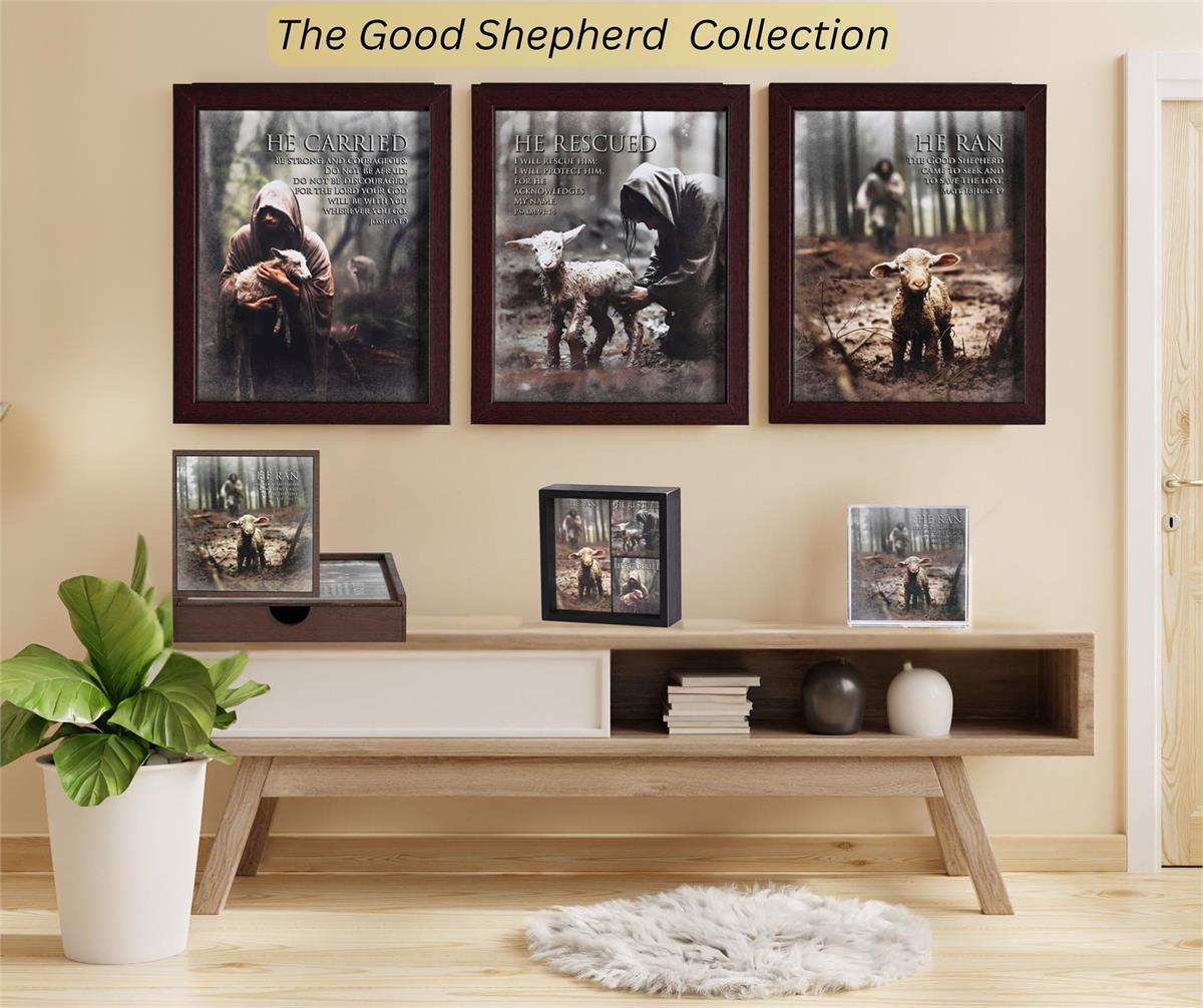 Be Strong and Courageous Joshua 1:9 Dark Brown Wood and Glass Shadowbox Style by Dicksons, product view 5
