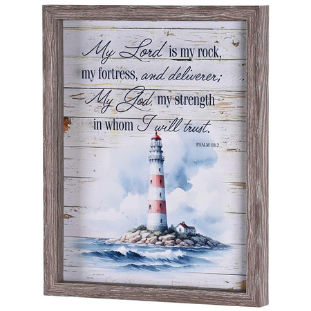 Framed Wall Art Lighthouse Lord My Rock by Dicksons