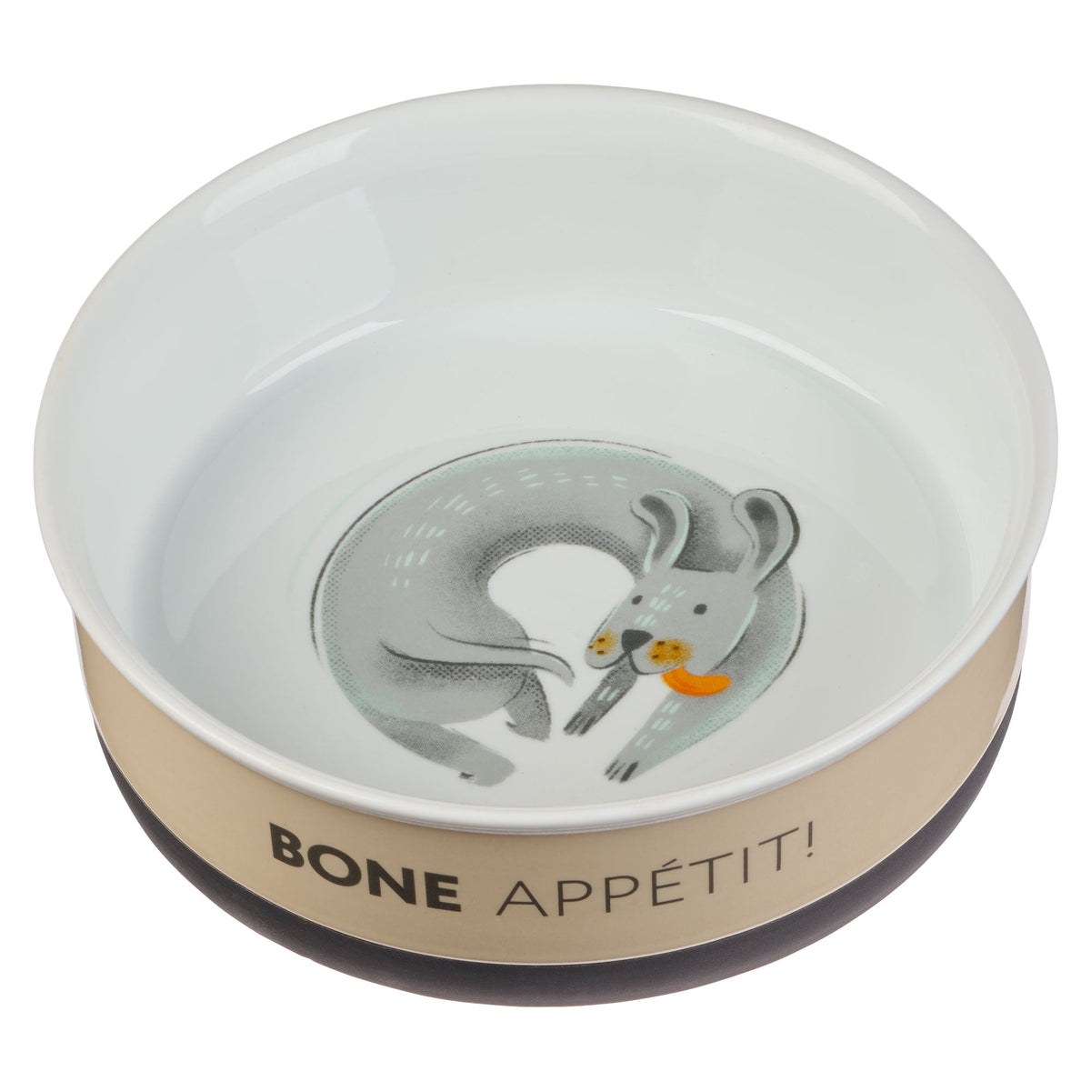 Bone Appétit Large Taupe Ceramic Dog Bowl by Christian Art Gifts