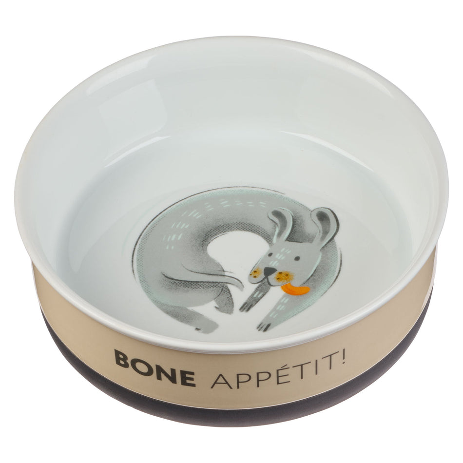 Bone Appétit Large Taupe Ceramic Dog Bowl by Christian Art Gifts