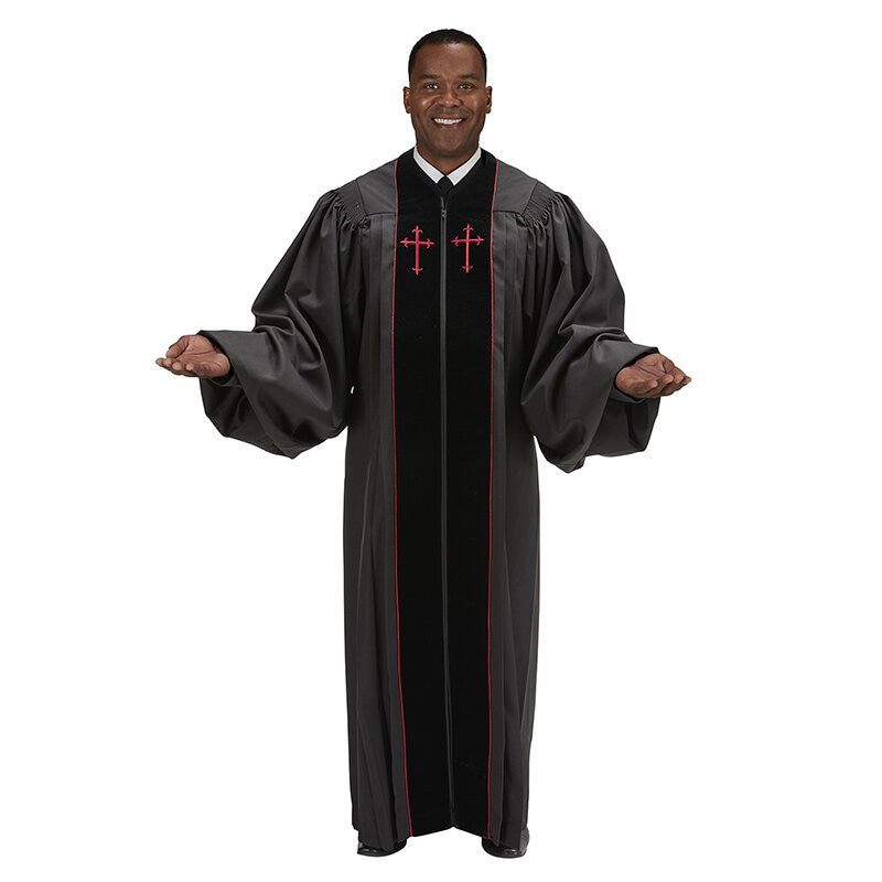 Barrister Collection Embroidered Cross Black Pulpit Robe