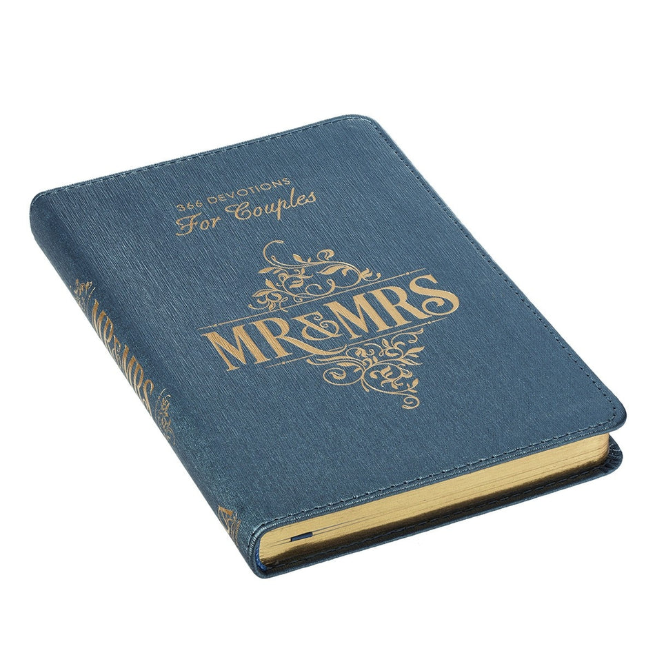 Mr. & Mrs. 366 Devotions for Couples Blue Faux Leather Devotional by Christian Art Gifts, product view 2