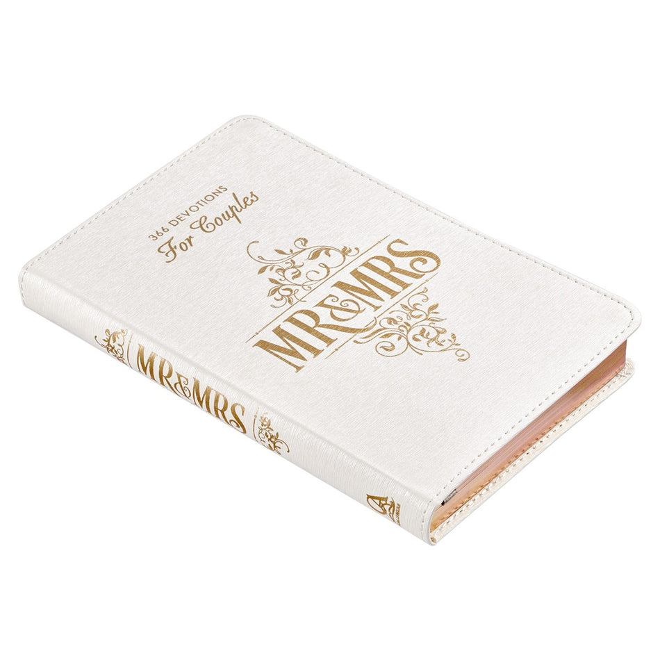 Mr. & Mrs. 366 Devotions for Couples White Faux Leather Devotional by Christian Art Gifts, product view 2