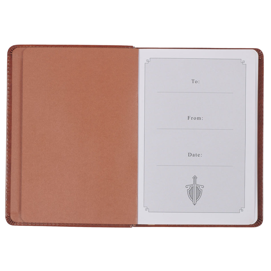 The Sword and Shield Saddle Tan Faux Leather Devotional by Christian Art Gifts, product view 2