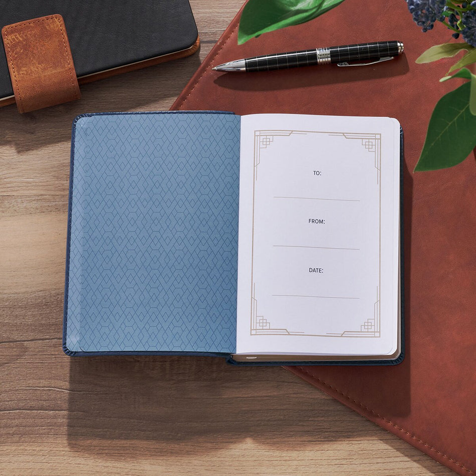 Finding Peace in the Psalms Navy Blue Faux Leather Daily Devotional by Christian Art Gifts, product view 2