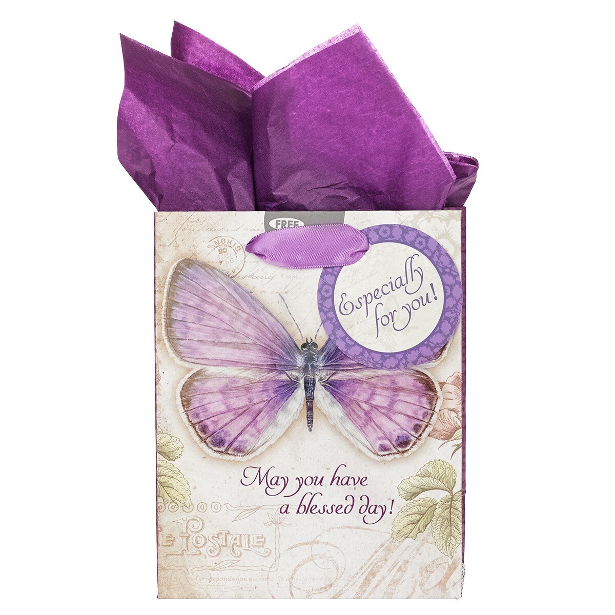 Blessed Day Purple Butterfly Small Gift Bag - Numbers 6:24 by Christian Art Gifts